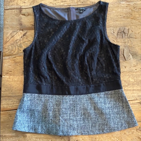 ANN TAYLOR PEPLUM BLACK/GREY LACE TWEED PEPLUM 8P - Picture 1 of 5
